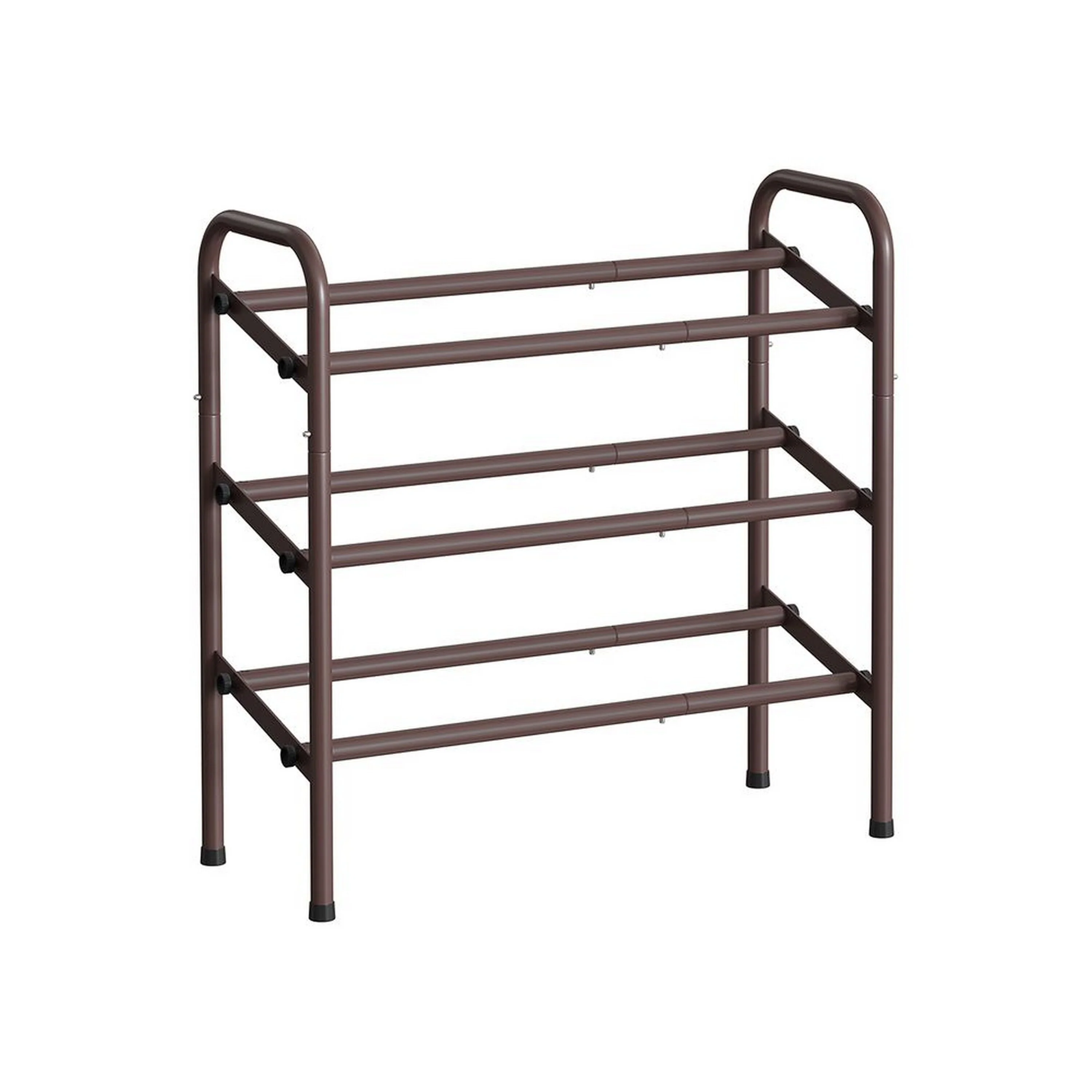 Uovi 23-33 Inch Expandable Shoe Rack, 3 Shelves, Curved Top, Bronze Metal