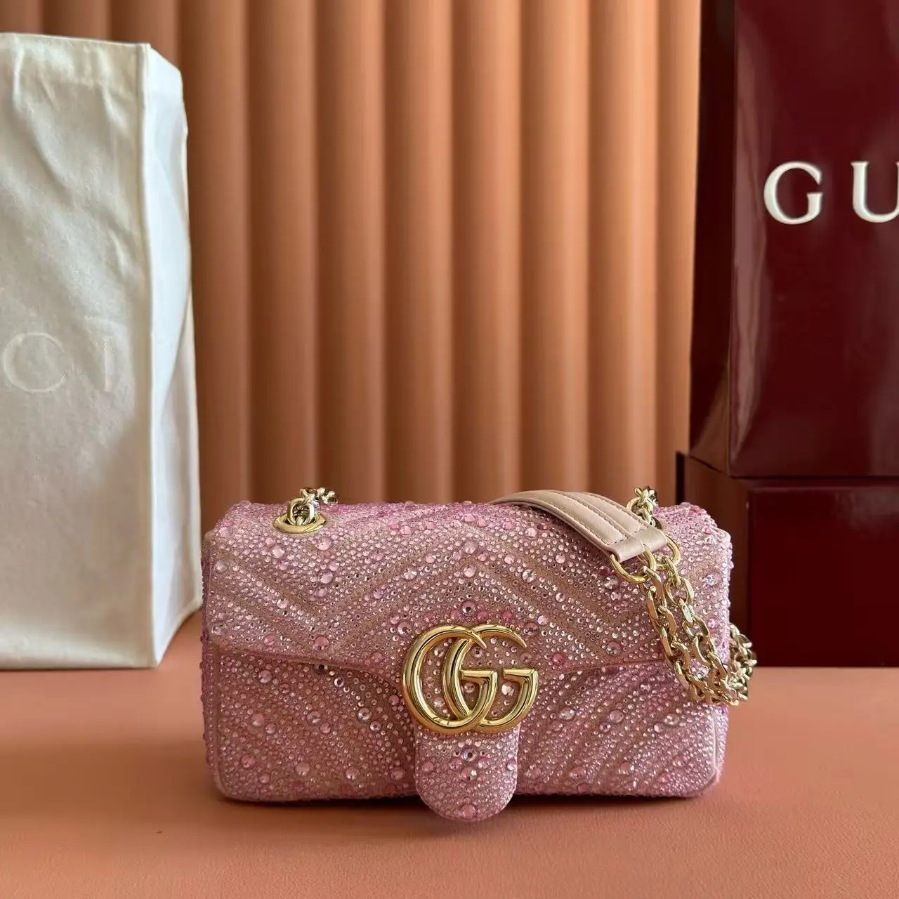 Gucci Marmont Crystal-Embellished Small Shoulder Bag