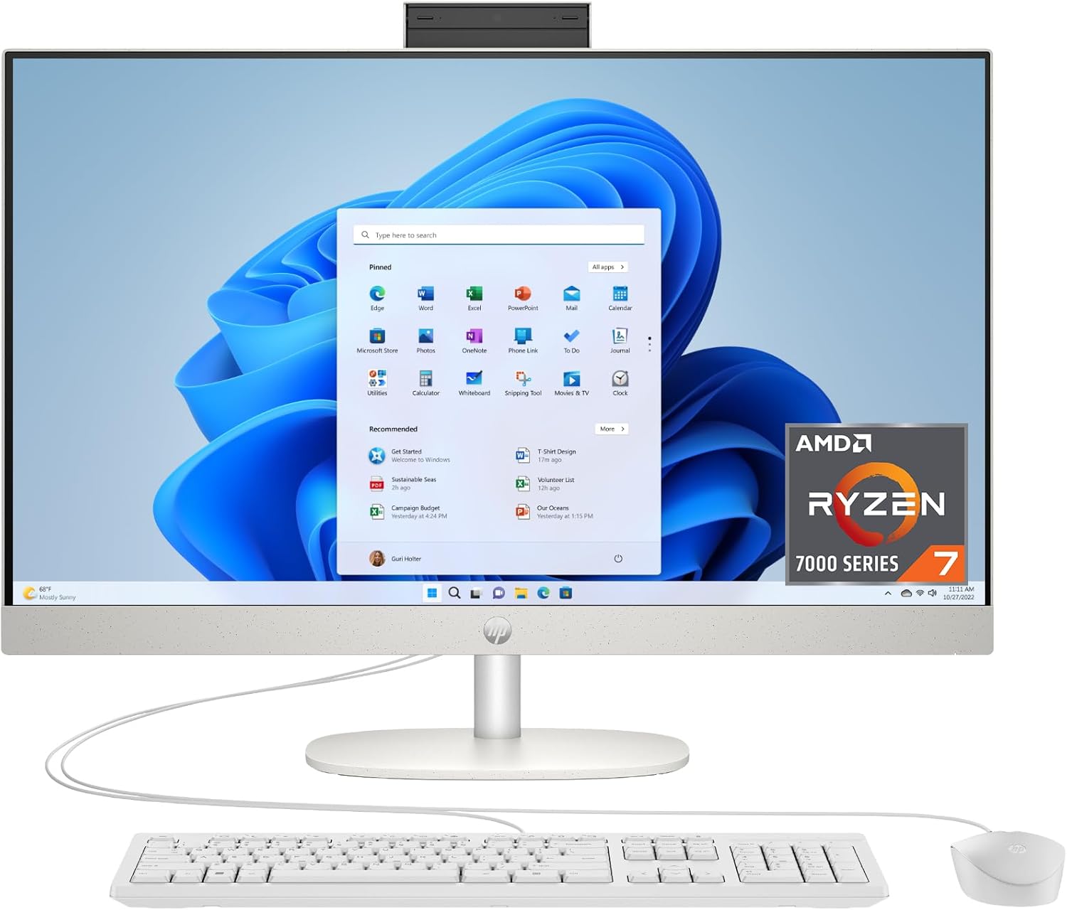 HP 27 inch All-in-One Desktop PC  FHD Display  AMD Ryzen 7 7730U  32 GB RAM  1 TB SSD  AMD Radeon Graphics  Windows 11 Home  27-cr0012 (2024)