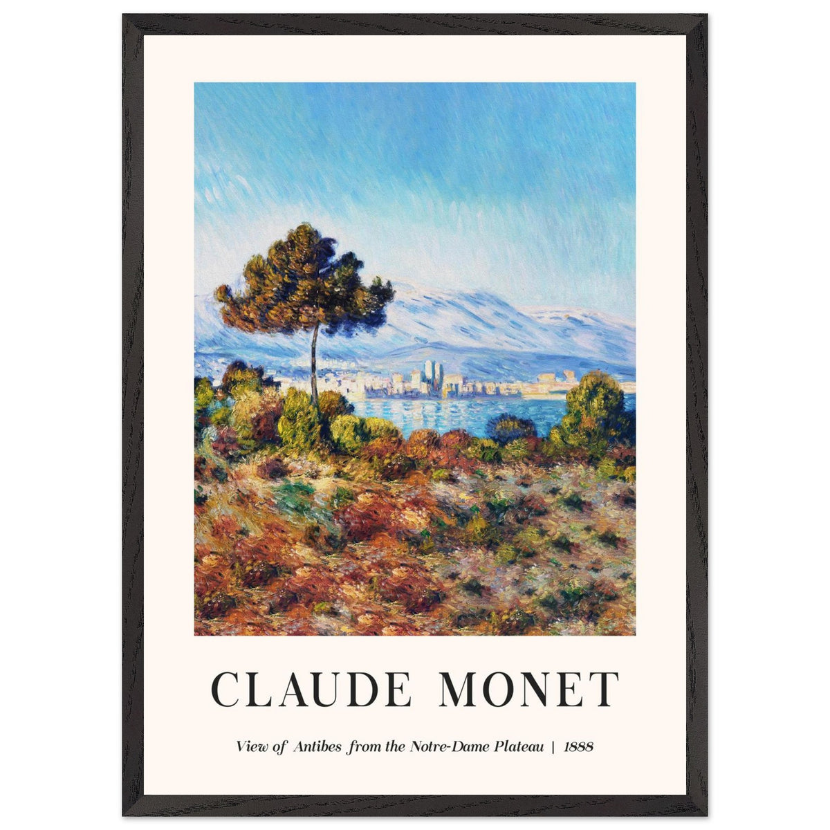 Artfulprints Poster met Lijst Claude Monet - View of Antibes, from the Notre-Dame Plateau  - 50x70 cm - Blauw
