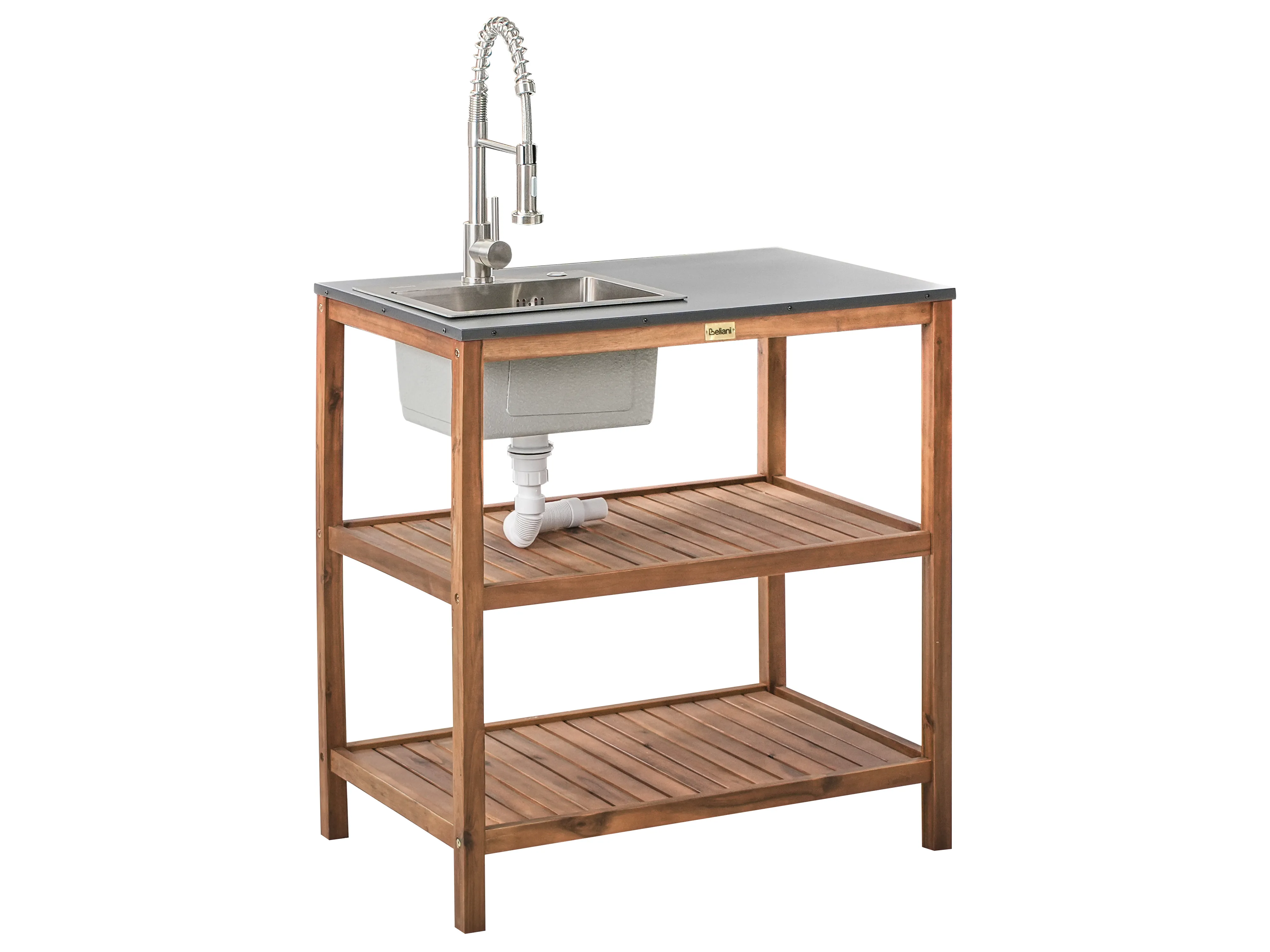 3 Piece Outdoor Kitchen Set with Sink BRUCOLI Acacia Wood Brown/ Silver