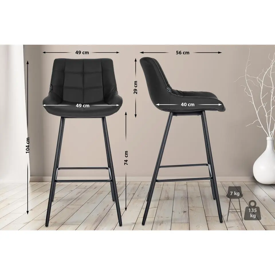 CLP Barkruk Weston zwart Frame - Kunstleer - zwart