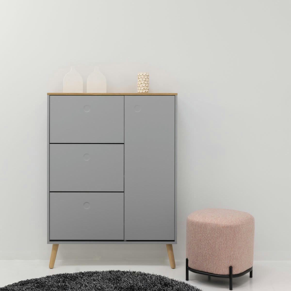 HUBILO - Grand meuble à chaussures moderne en bois gris