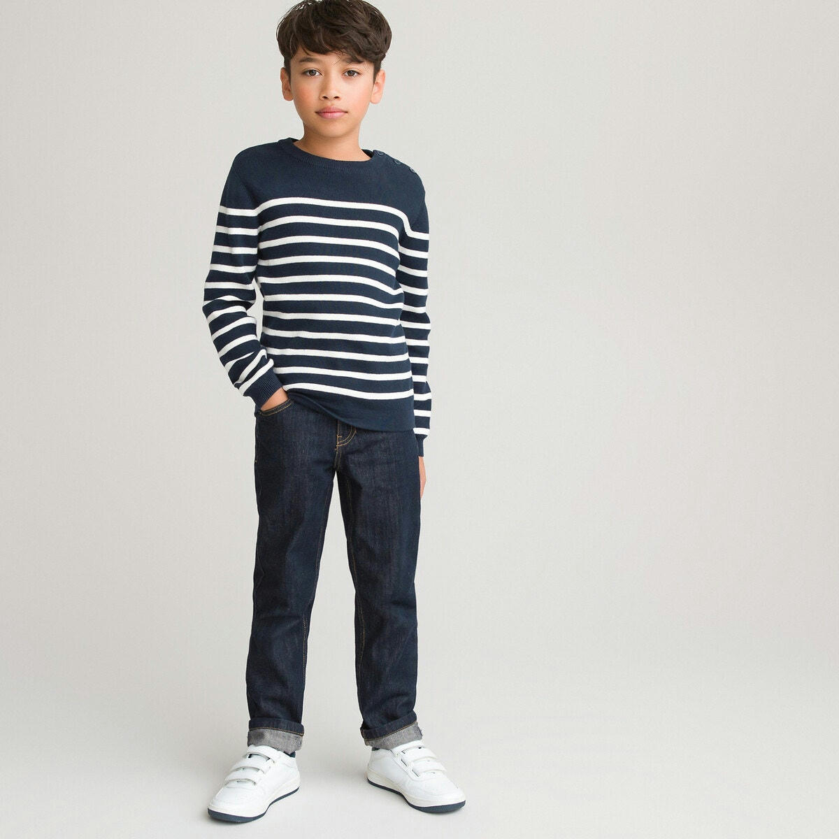 Pull rayé Signature, fine maille en coton bio