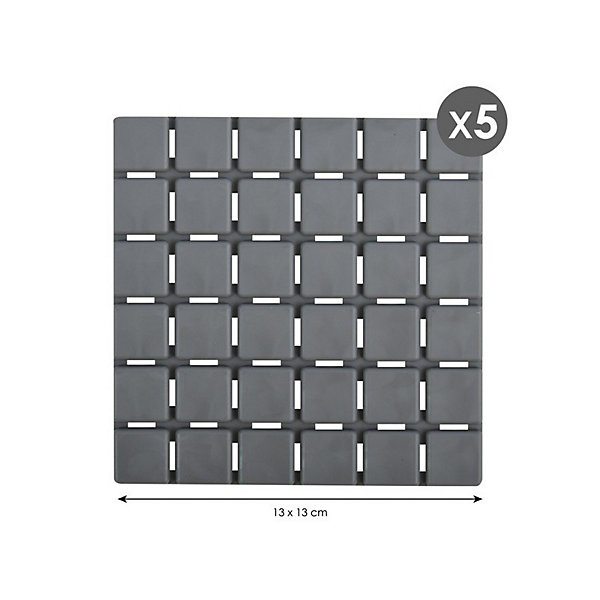 Lot de 5 Tapis antidérapants de douche ou baignoire Caoutchouc QUADRO 13x13cm Gris MSV