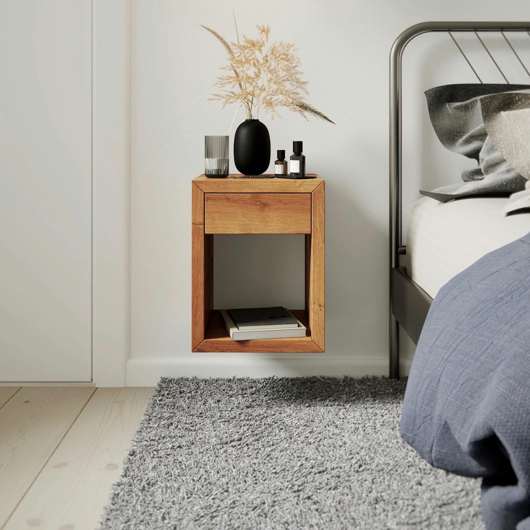 HUGO - Table de chevet avec tiroir en chêne massif petit