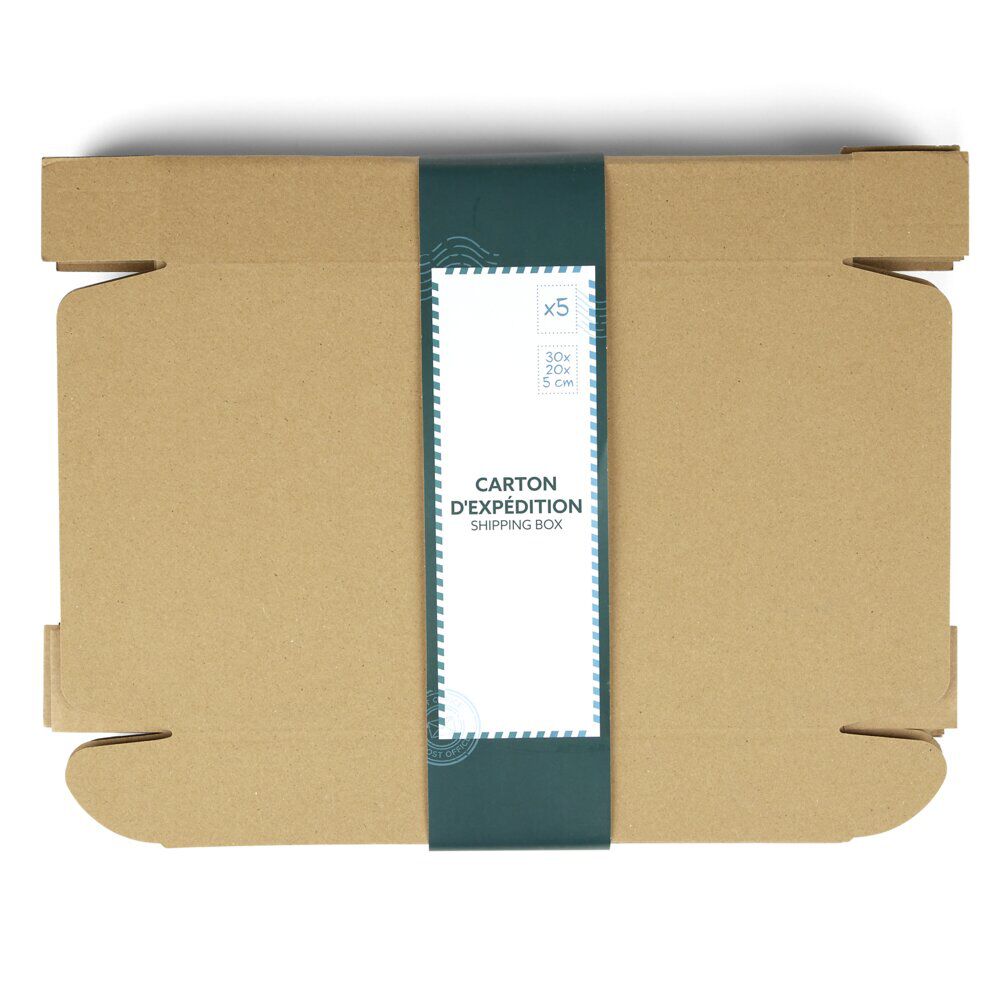 BoÎte carton d'expédition marron x5 format 30x20xH5cm