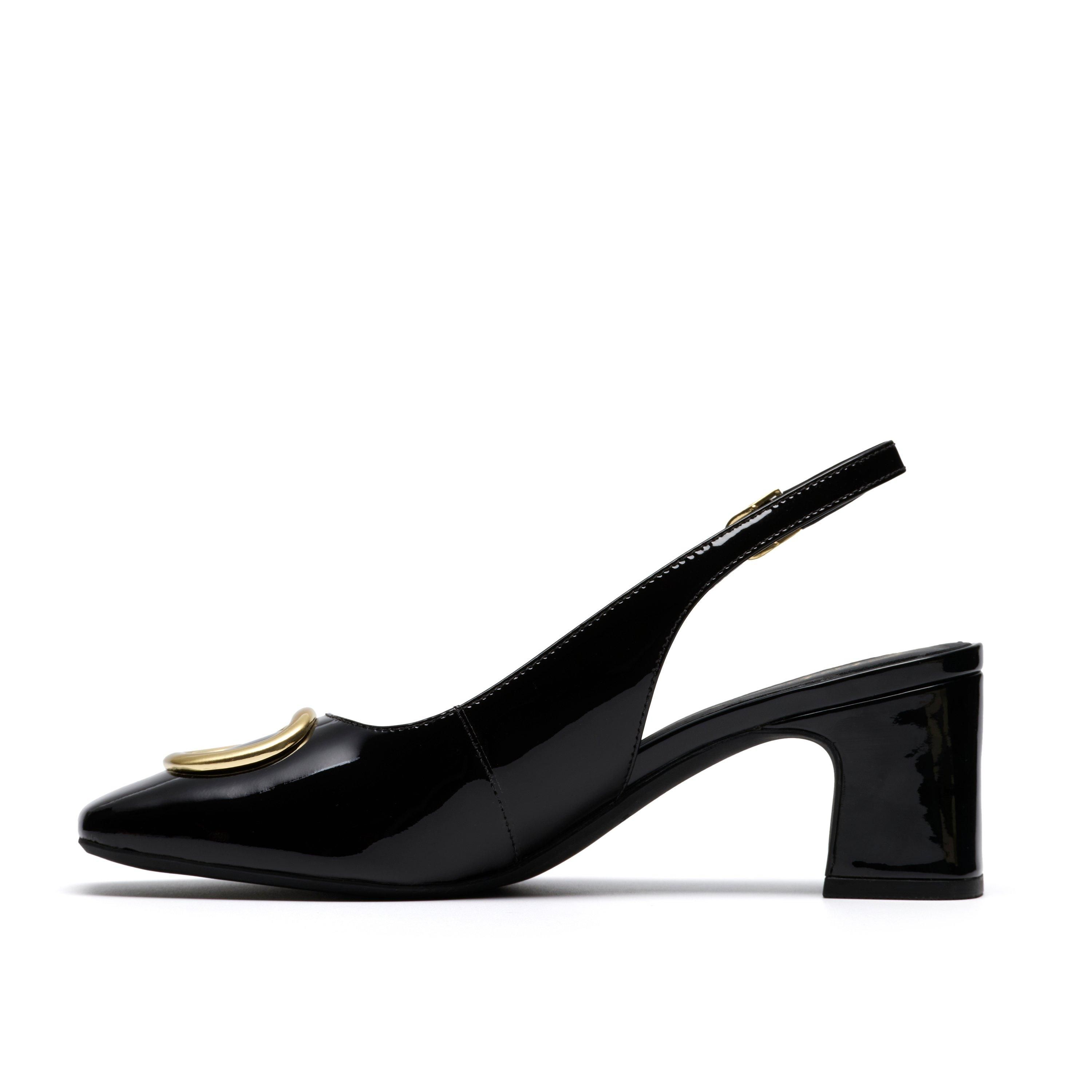 Clarks Fernie Sling Black Patent Leather Court Shoes,Heels,Sling Back