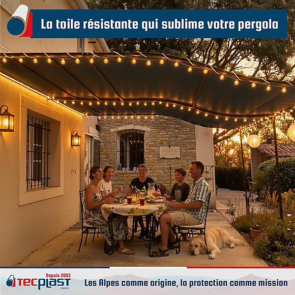 Pack TECPLAST Toile Pergola Gris Anthracite 3x4 m   Sandow Noir 20m - Bâche Pergola prête à poser LP506PR Garantie 5 ans
