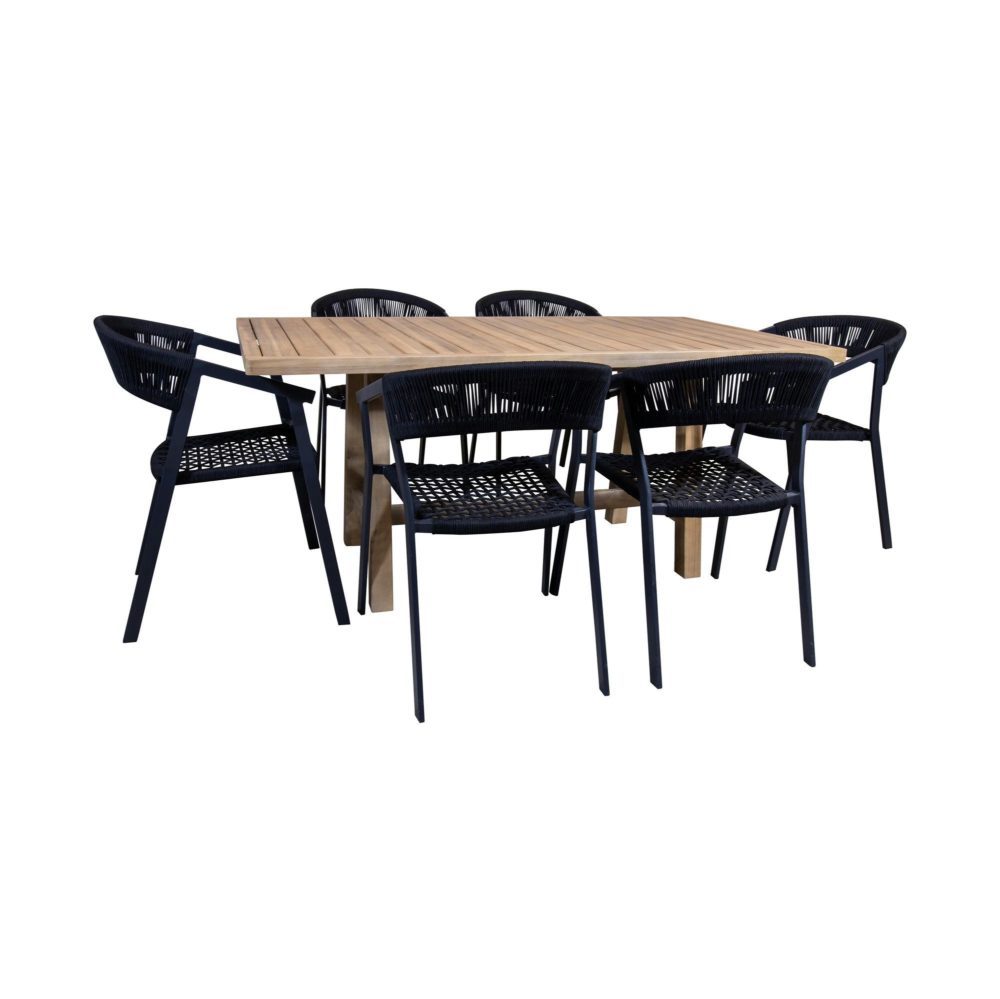 SAOWAL - Ensemble de jardin table en bois et fauteuils de table noire 6 places