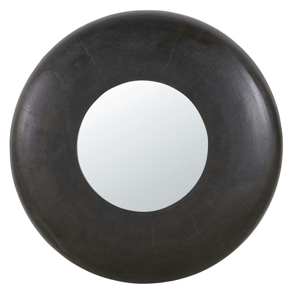 LUDVIK - Miroir rond avec encadrement en métal noir D91