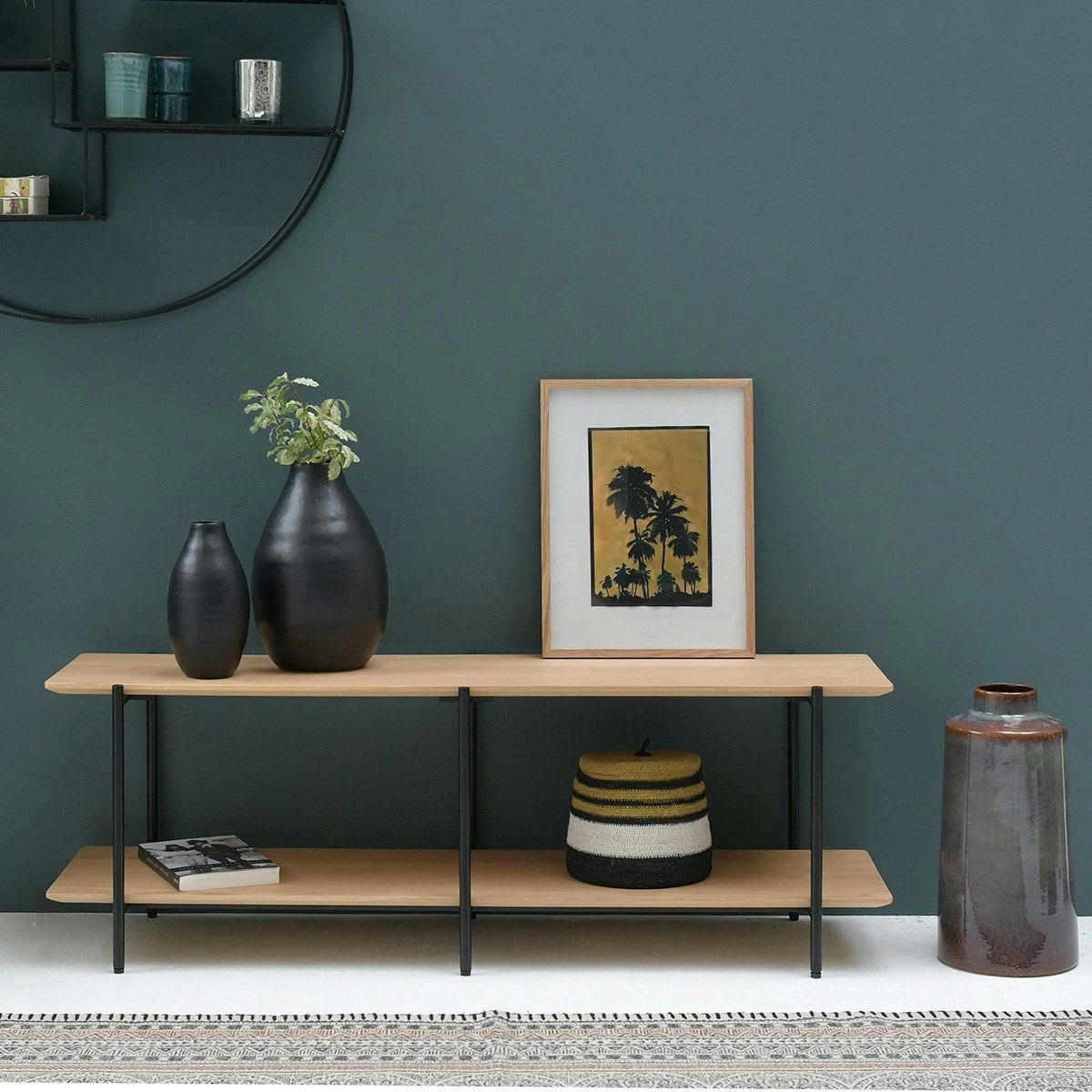 UPPER - Meuble TV plaqué chêne pieds métal