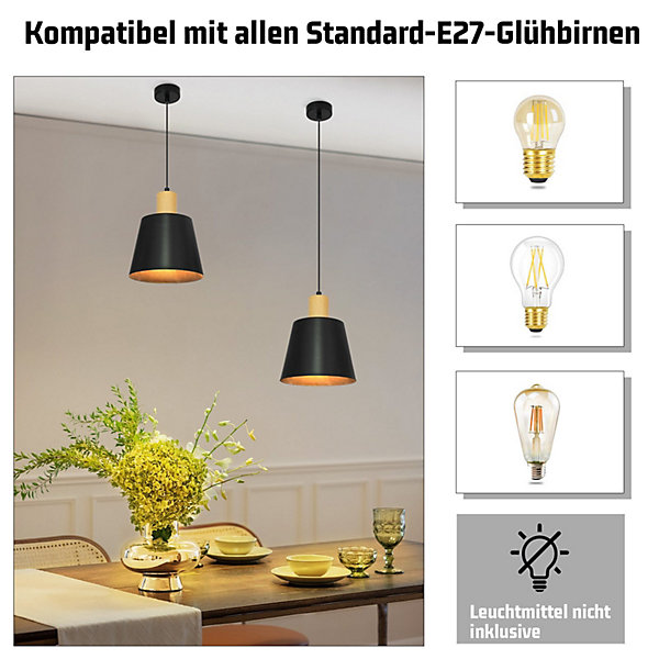 NETTLIFE Suspension Vintage Salle à Manger 2x Lampe Suspendue Noire Lampe Suspendue Industrielle E27 Métal Rétro