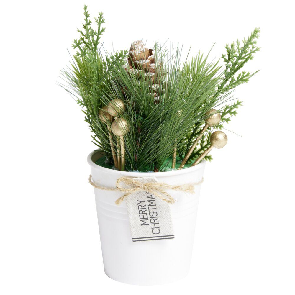 Décoration branche de pin dans pot blanc Ø8xH10cm
