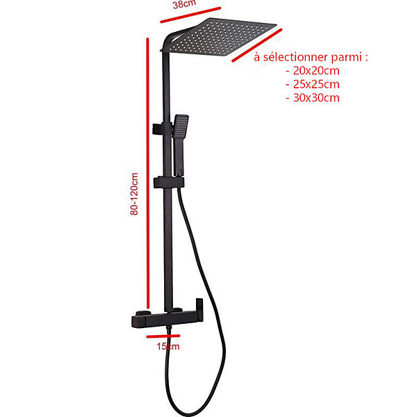 Colonne de douche mitigeur MANZO noir mat 25 cm x 25 cm
