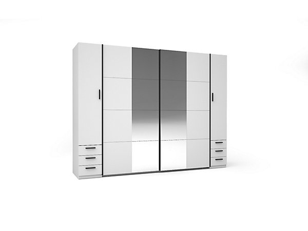 Armoire avec 6 tiroirs et 4 portes - Avec miroir - L270 cm - Blanc - ARVOLIA