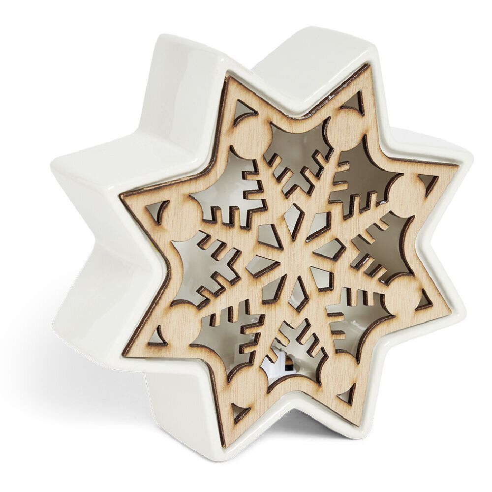 Lampe LED No&euml;l céramique et bois 17x5,5x17cm