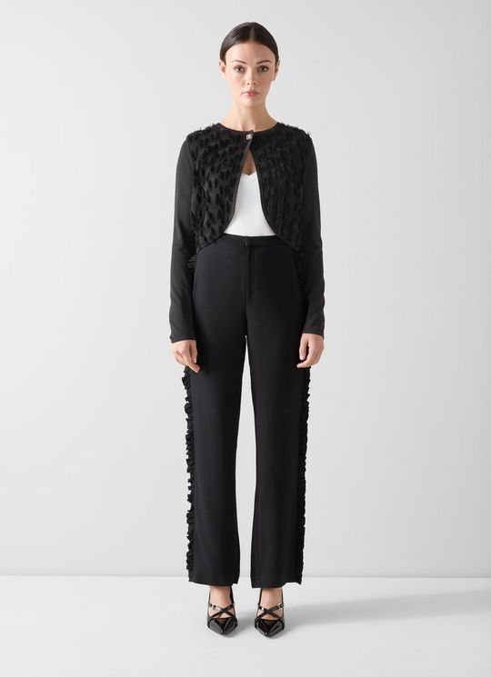 Allegra Fringe Detail Knit Bolero Black