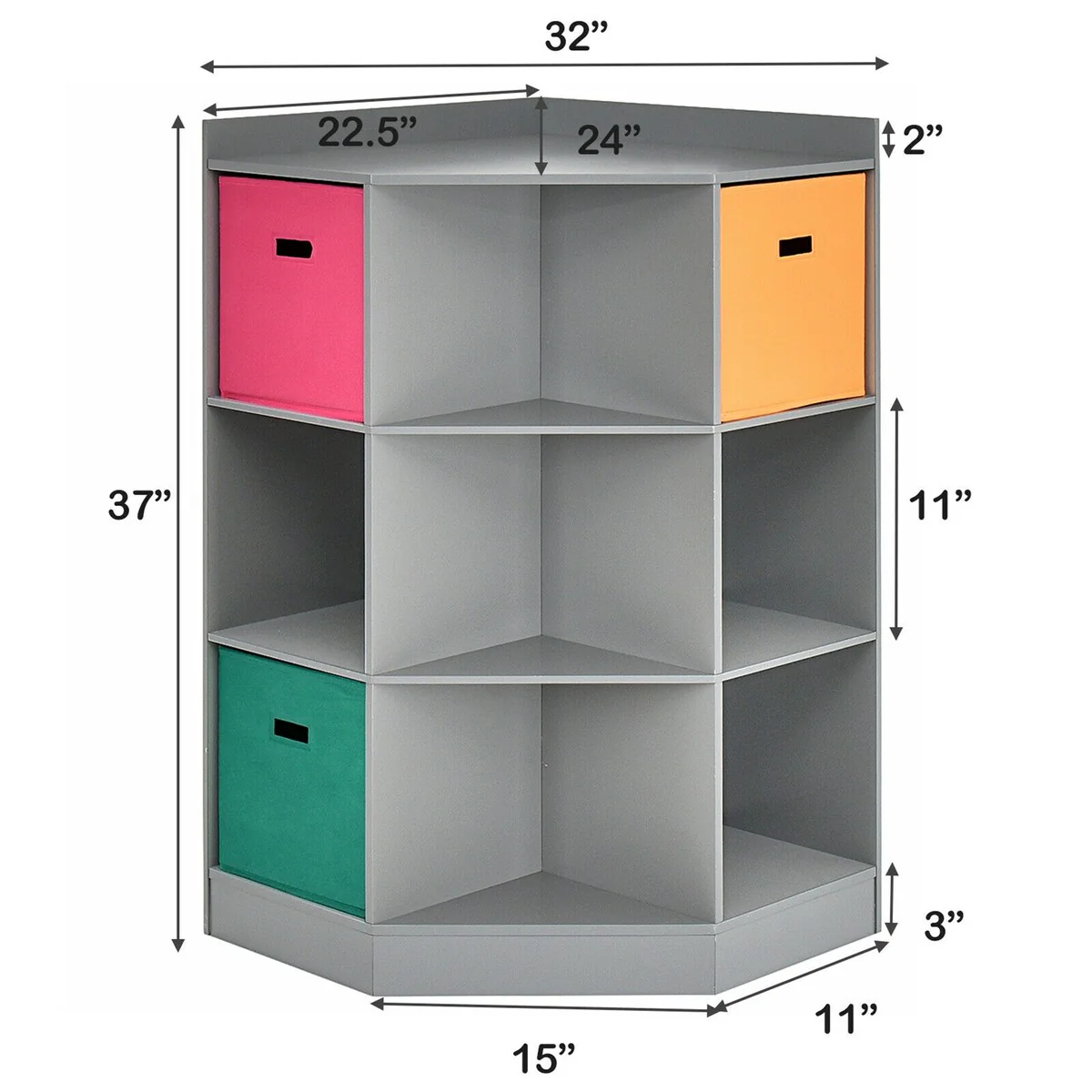 Gymax 3-Tier Kid Storage Shelf Cubes w/3 Baskets Corner Cabinet - See Details
