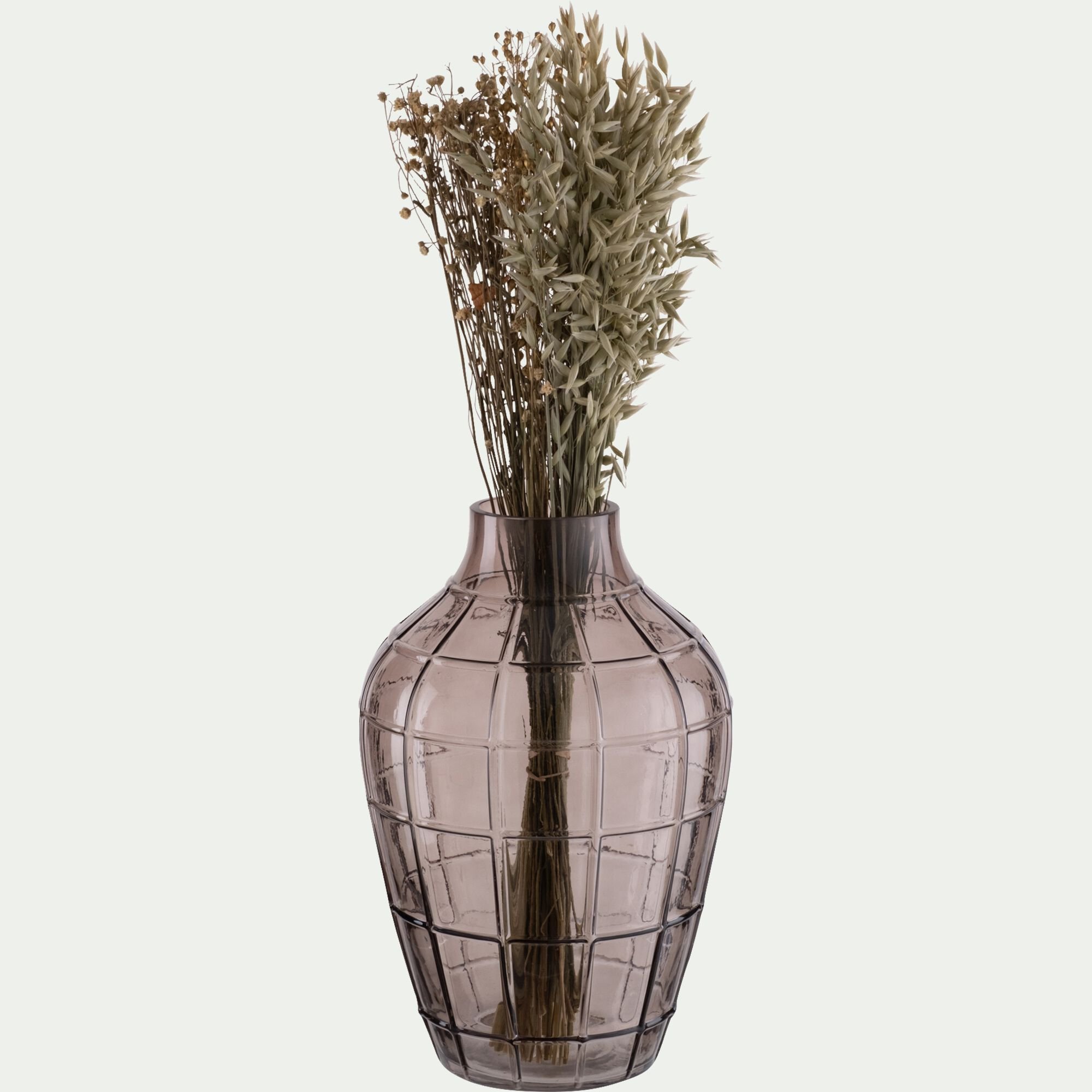LOUNY - Vase quadrillé en verre teinté H30cm - gris