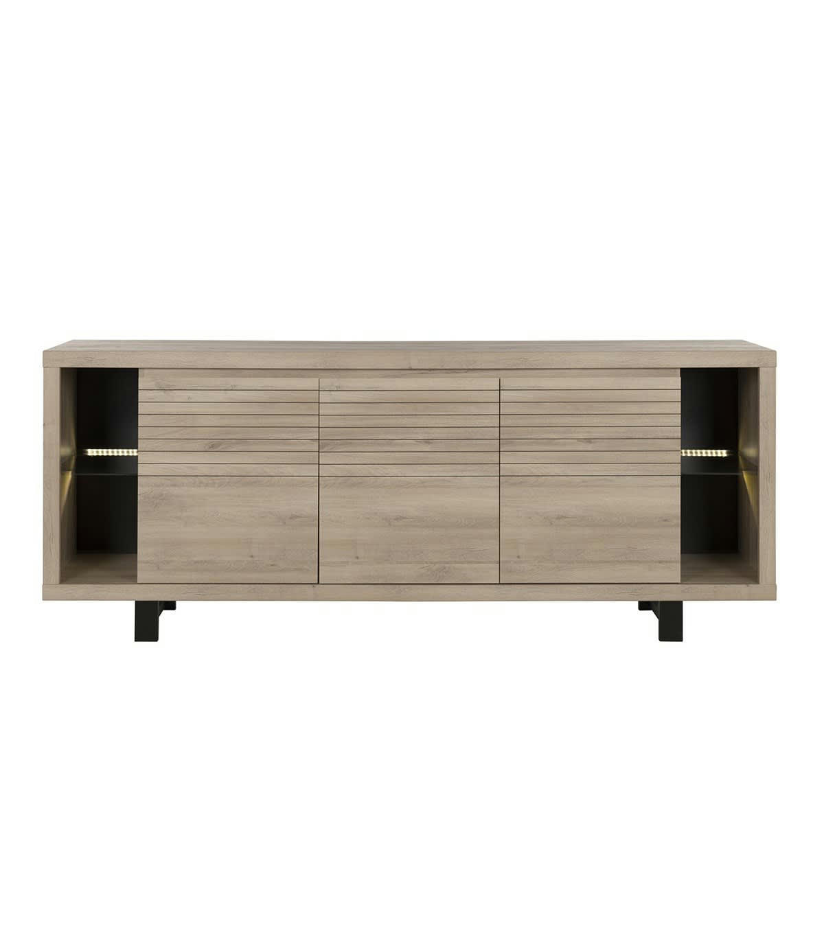 - Buffet bas 3 portes pieds en métal noir L220cm