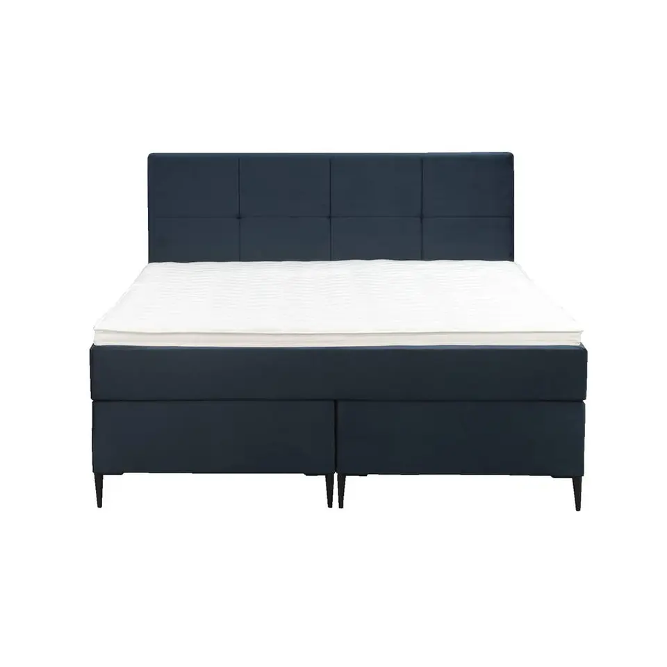 Boxspring Liv geblokt - blauw - 140x200 cm - slanke poot