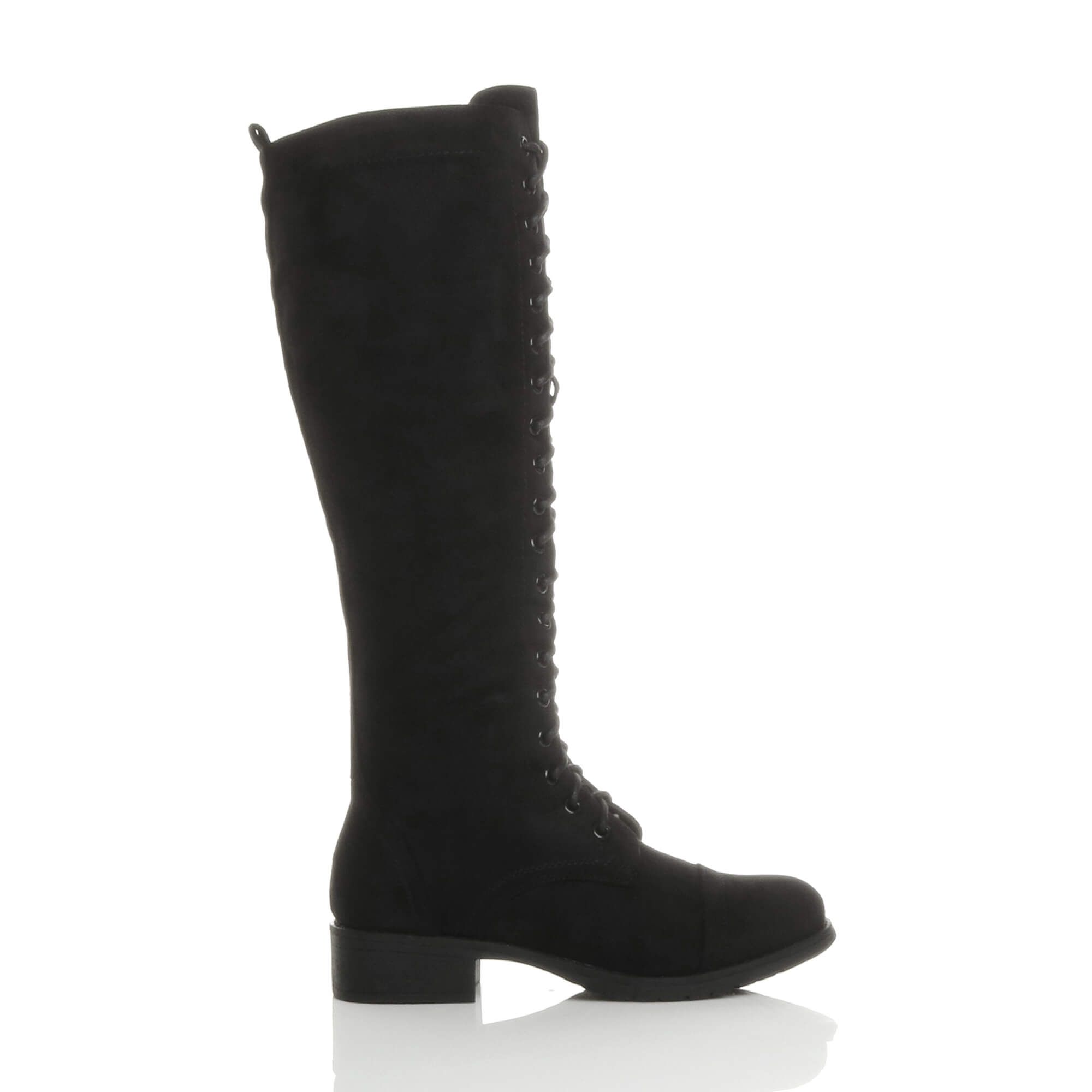 AJVANI Biker Lace Up Military Calf Knee Boots