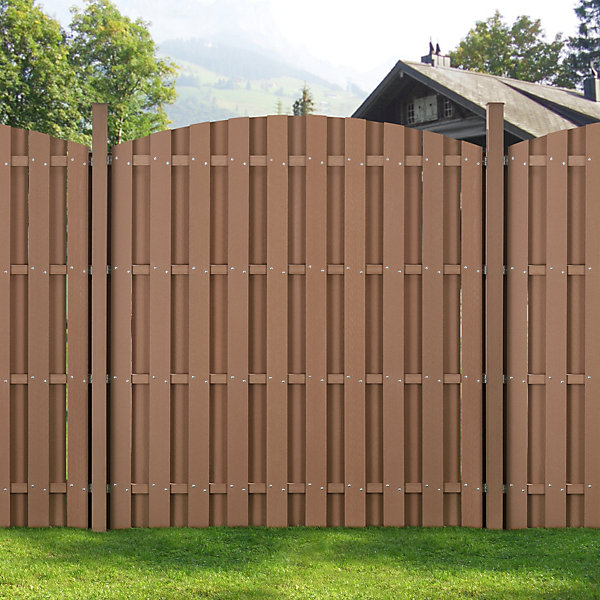 neu.holz 3 Pièces de Clôture Barrière Brise Vue Brise Vent Bois Composite WPC Demi-cercle Arrondi Brun 185 x 562 cm