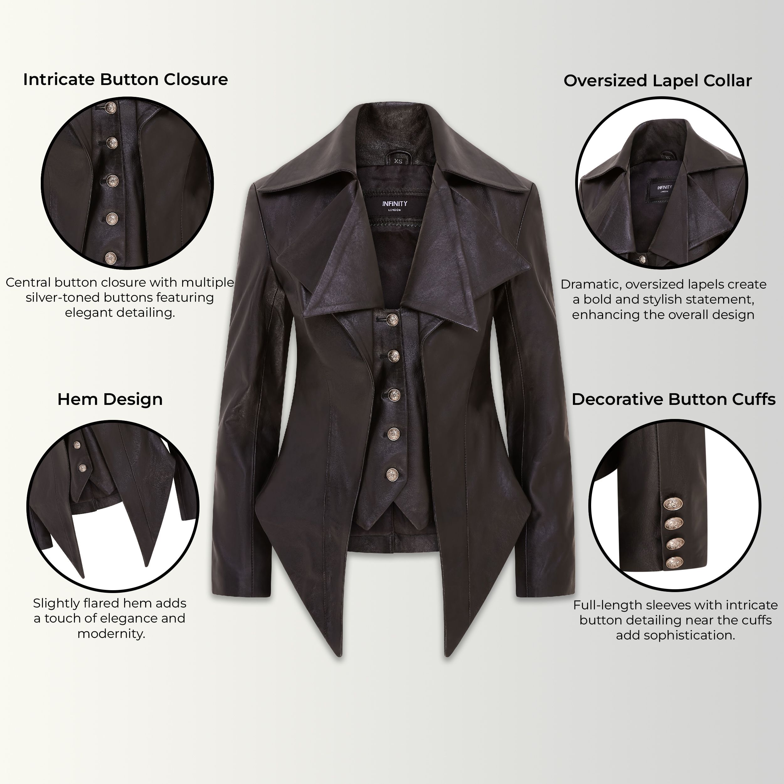Infinity Leather Gothic Mid-Length Edwardian Leather Jacket - Sandvika