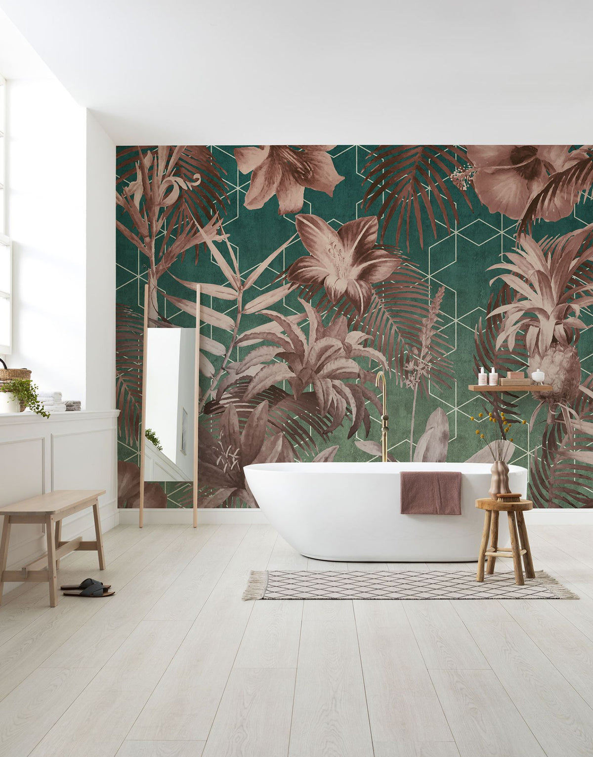 Komar fotobehang bloemen oudroze en groen - 400 x 250 cm - 611225