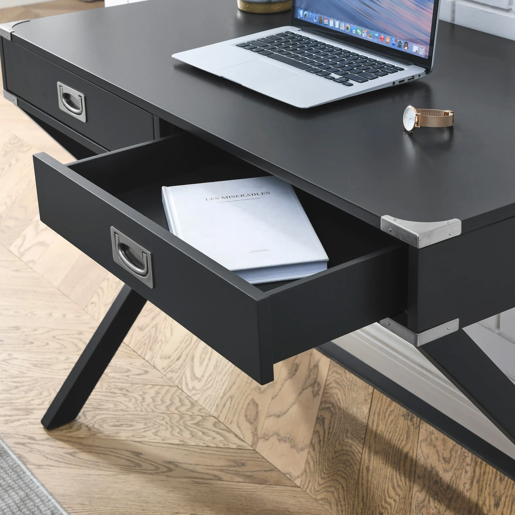 Modern Study Table Solid Wood Desk with Drawers
