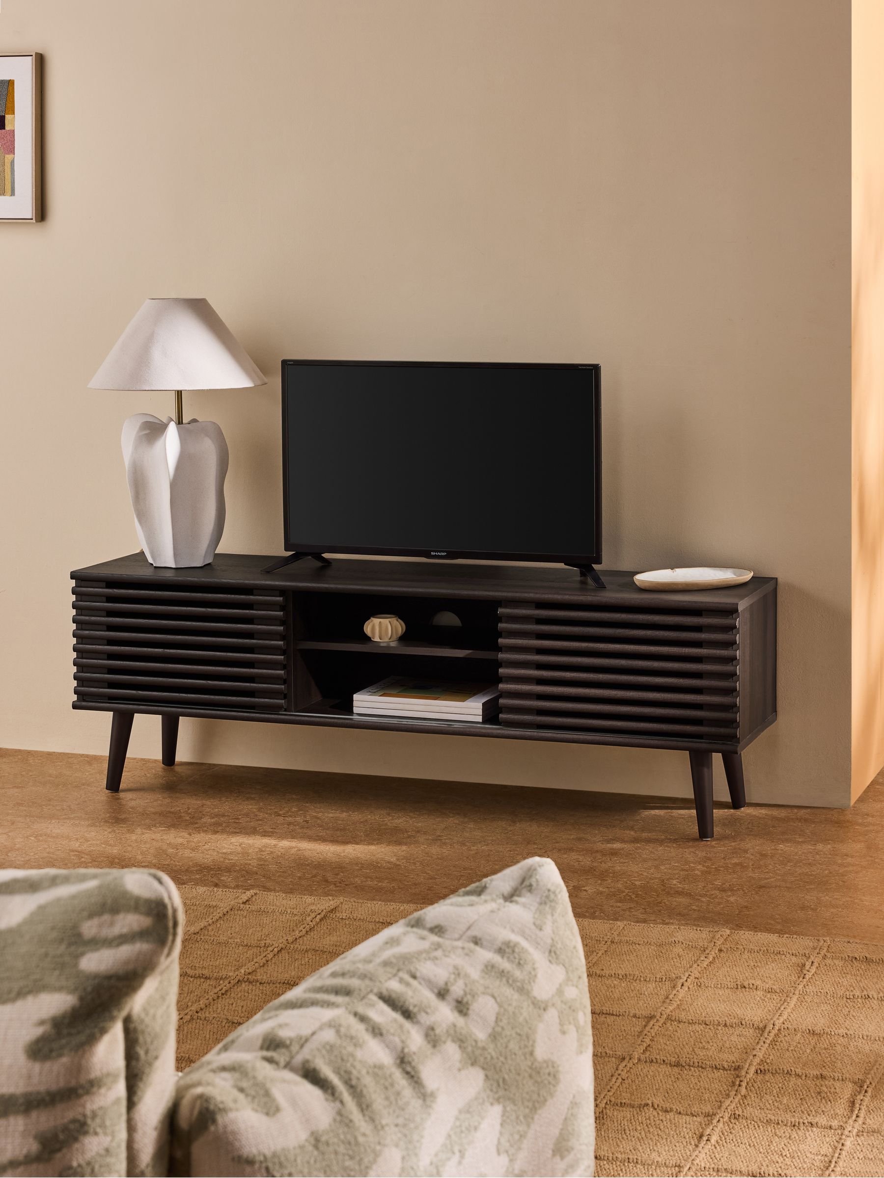 Tulma Wide TV Unit Up to 55 Inch in Dark Wood Effect