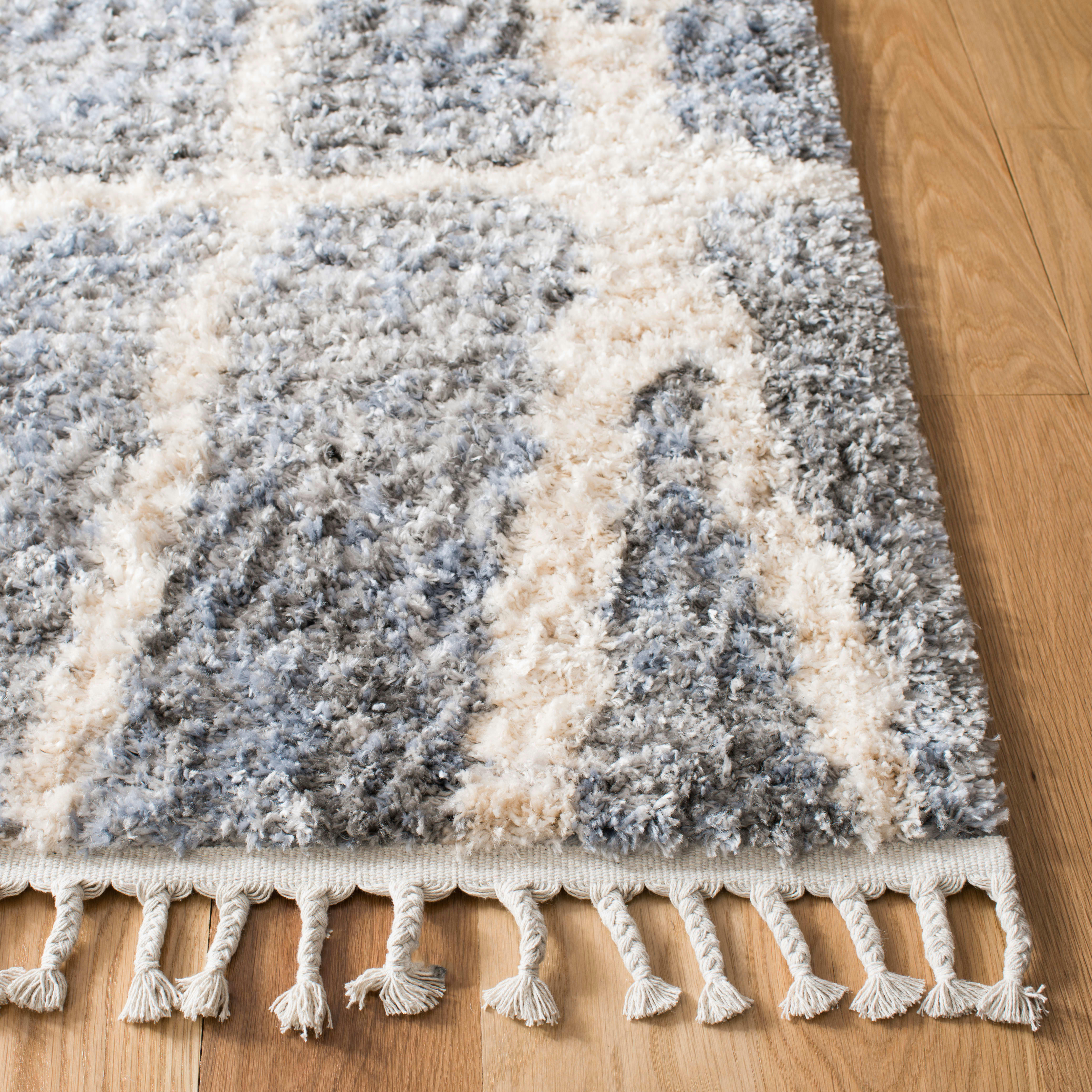 BERBER FRINGE SHAG - Tapis de salon interieur en gris & crème, 61 x 244 cm