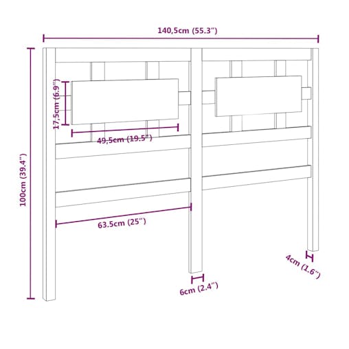 NNEVL Bed Headboard 140.5x4x100 cm Solid Wood Pine