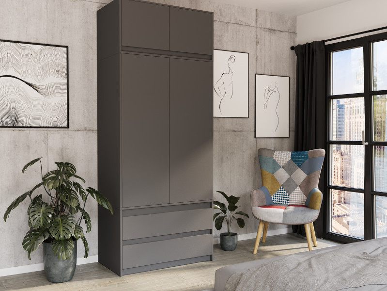 Szafa garderoba z nadstawką 90x234 cm FRAMIRE B-9-NTIP antracyt