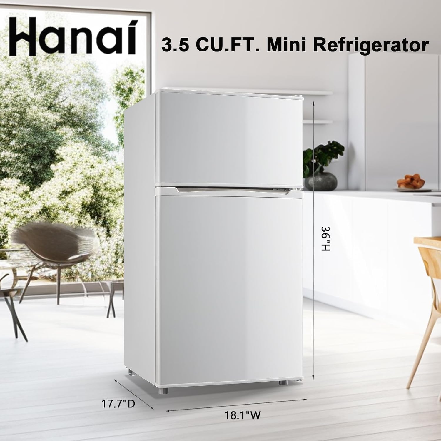 Compact Refrigerator 3.5 Cu.Ft WANAI Classic Retro 2 Door Mini Fridge Adjustable Remove Glass Shelves Suitable for Dorm Garage and Office