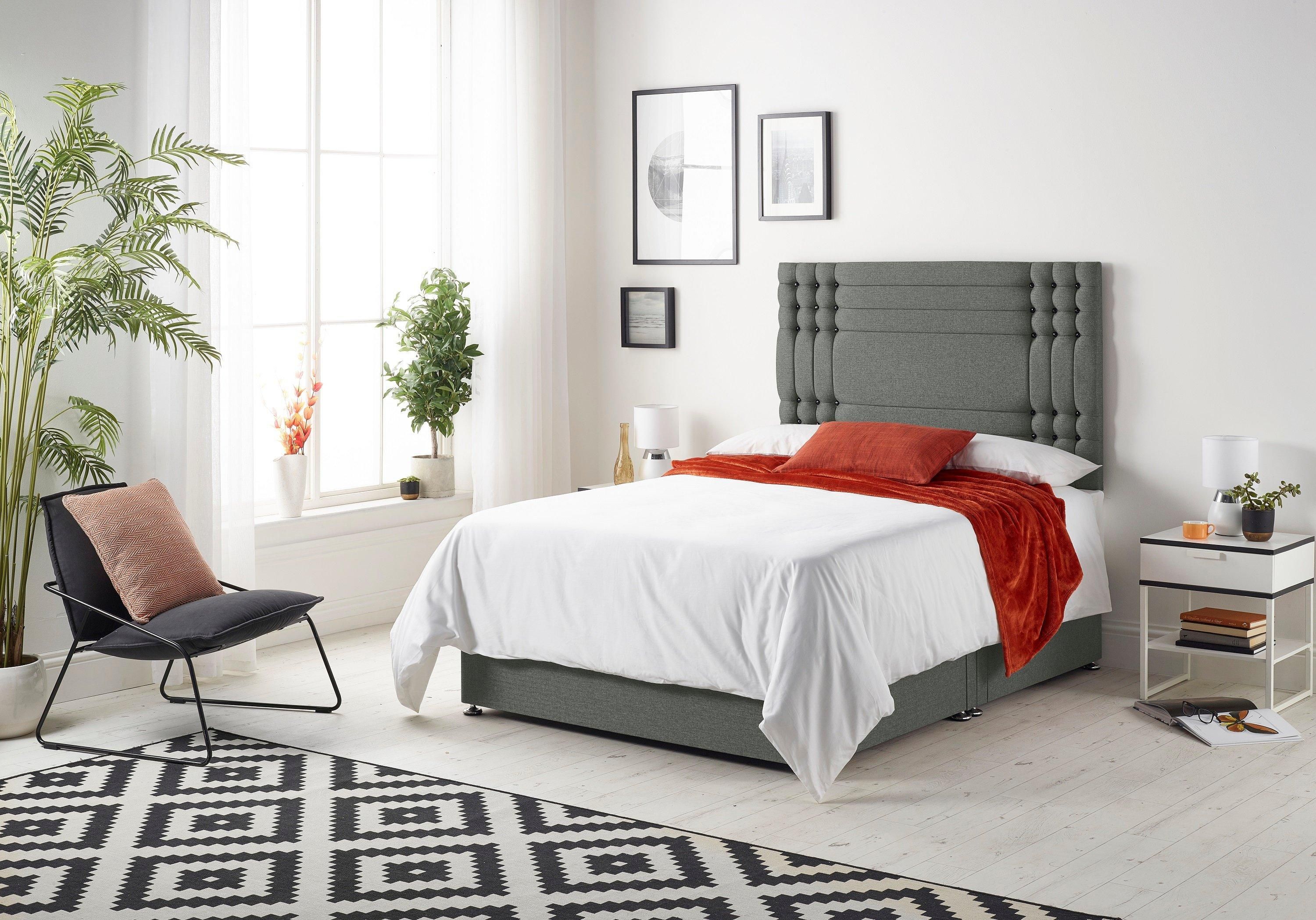 Somnior Flexby Linen Fabric Divan Bed with Orthopeadic Sprung Memory Foam Mattress and Headboard