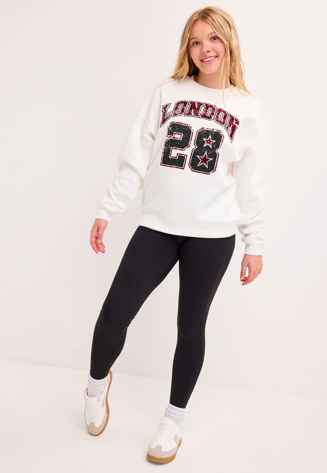 Older Girls Cream London Slogan Sweatshirt
