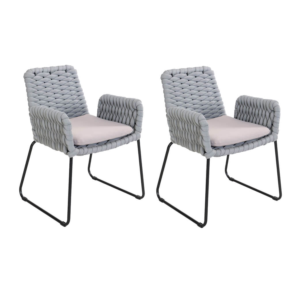 HOME DELUXE Tuinstoel met armleuningen in touwvlechtwerk BALERO Lichtgrijs - Aant.: 2