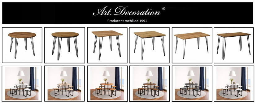 Stół fi 68cm Stolik Hairpin legs skośne Dąb Craft