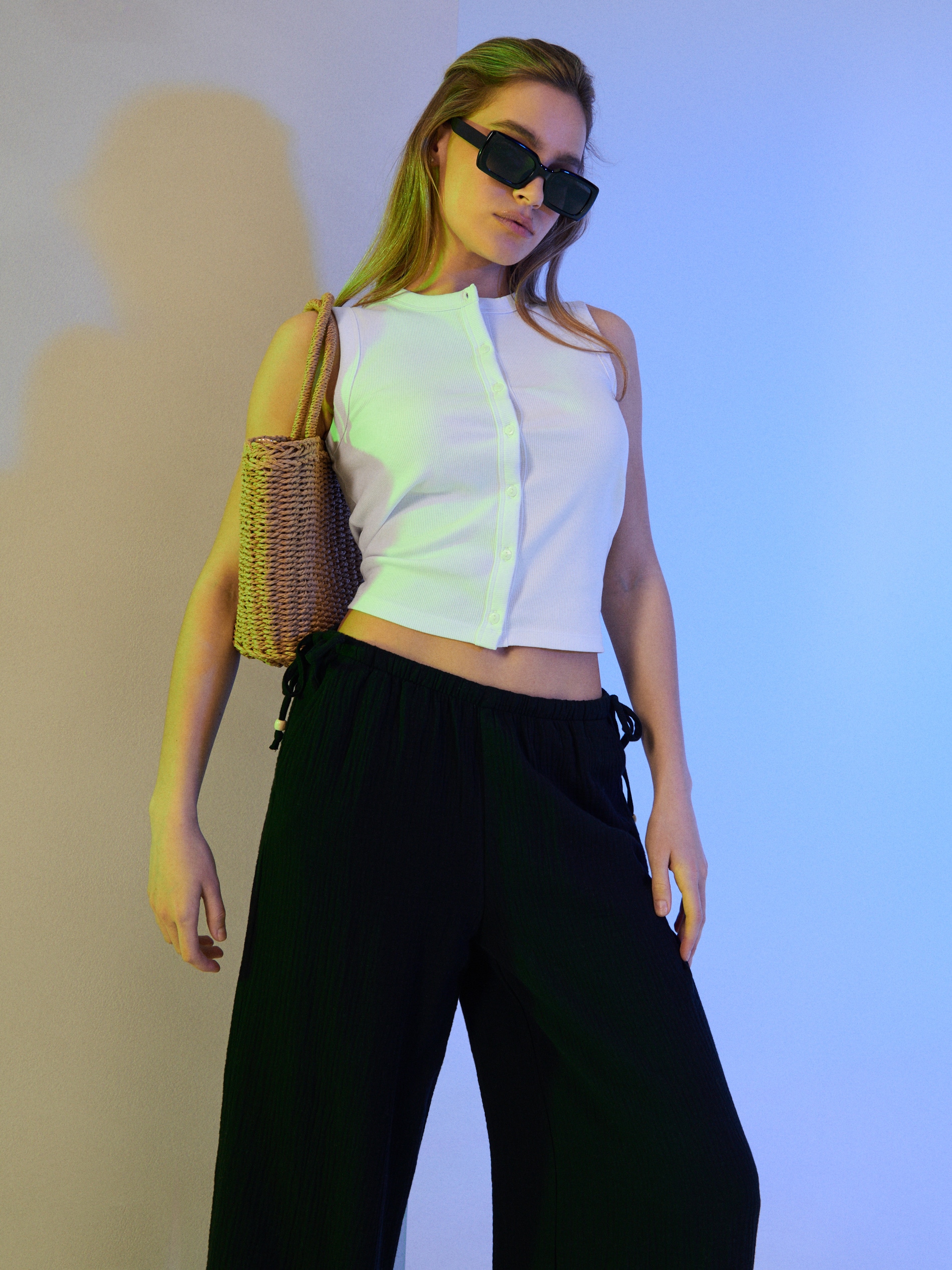 Muślinowe spodnie wide leg