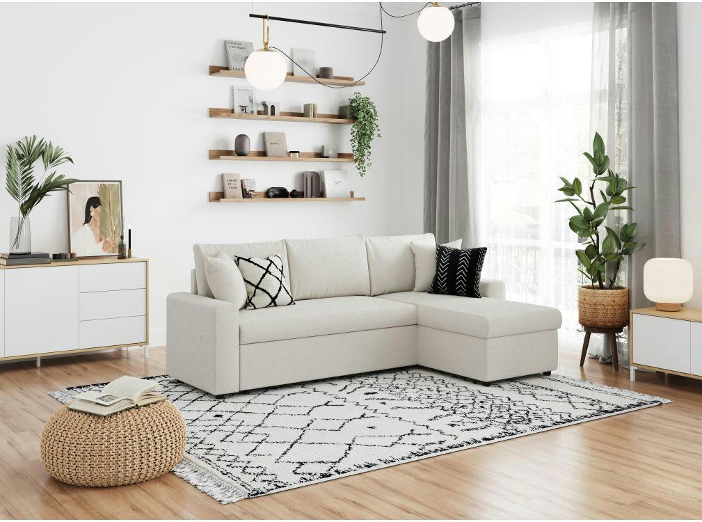 MARIA - Canapé d'angle réversible et convertible 3 places en tissu bouclette