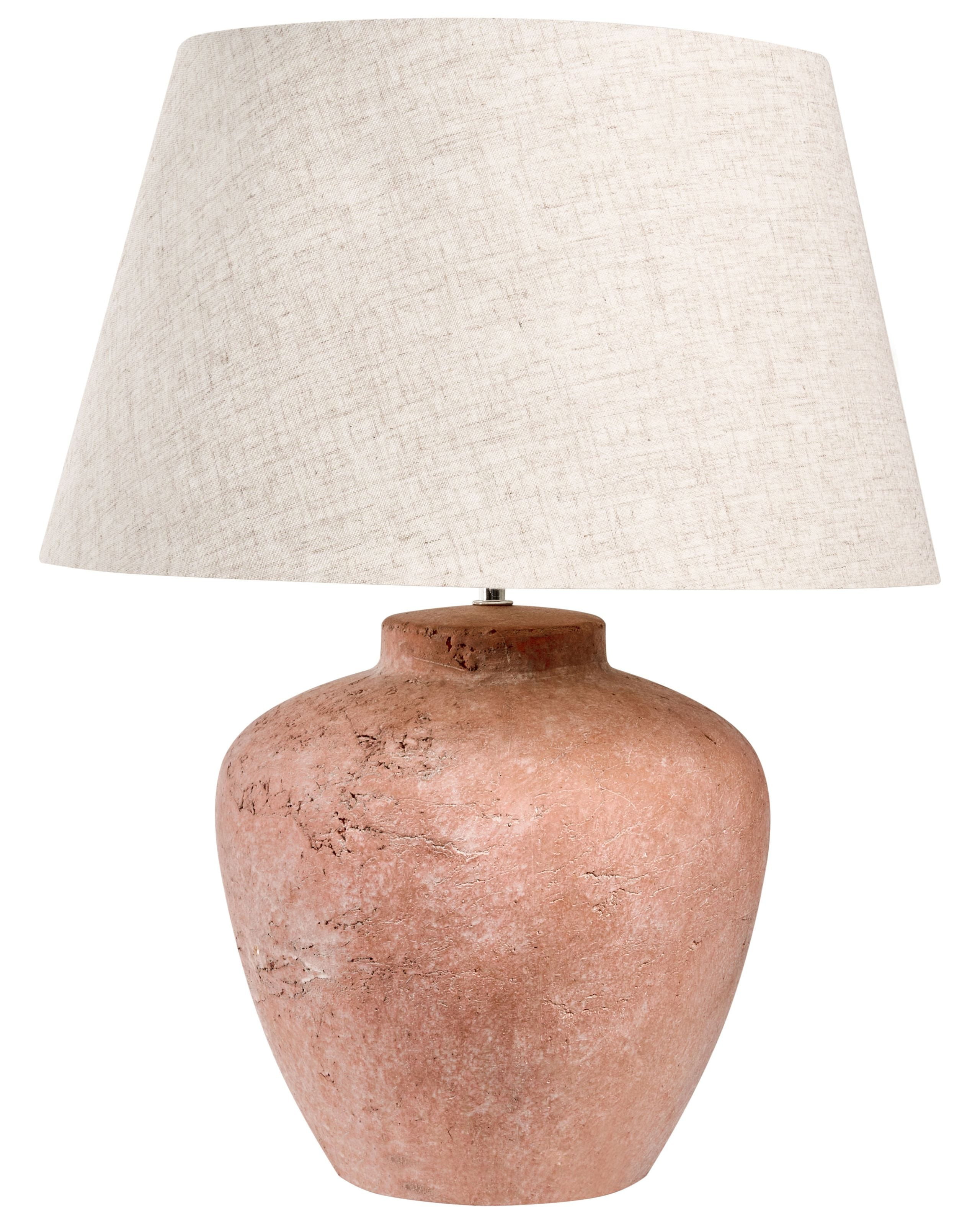 Rustykalna lampa stołowa brązowa z lnianym kloszem