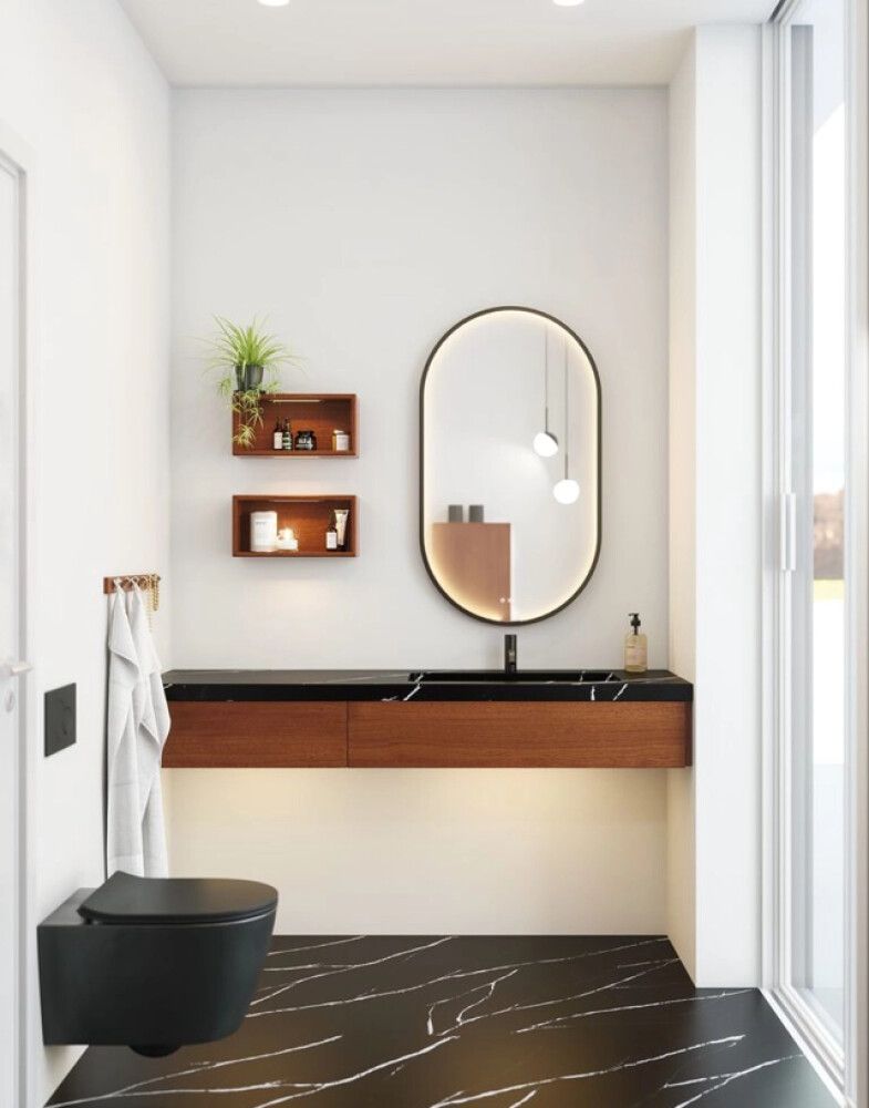 SPEIL SCANBAD MOON MED BELYSNING 105X60 SVART