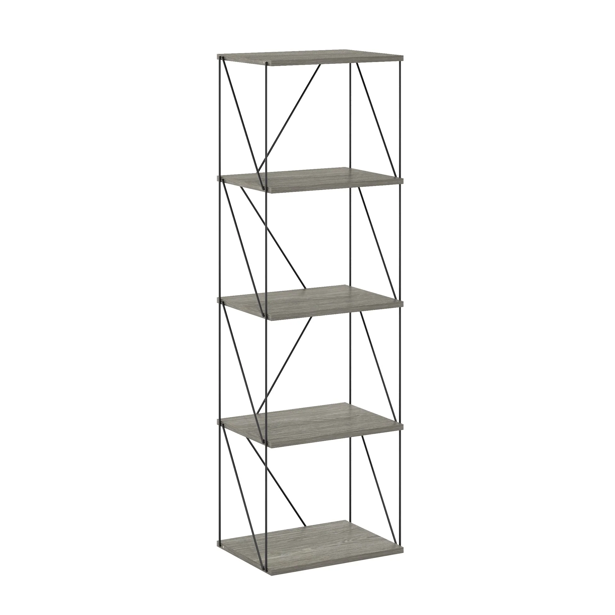 Furinno Rata 5-Tier Industrial Multipurpose Flat Base Shelf Display Rack with Metal Frame