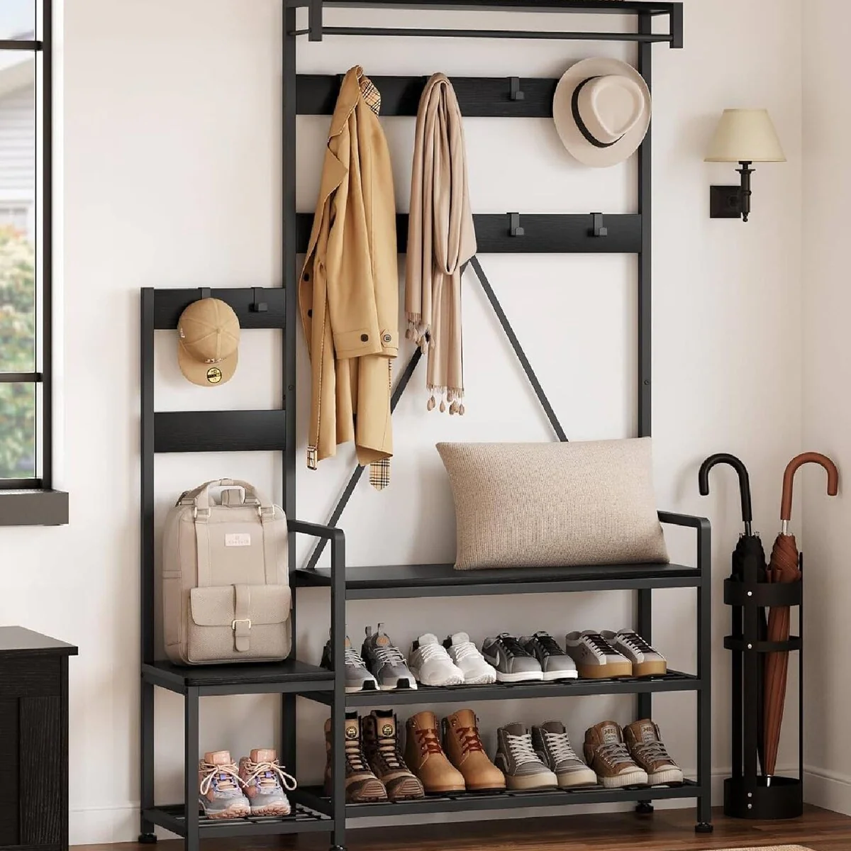 Entryway Hall Tree Coat Rack with Shoe Storage - 44