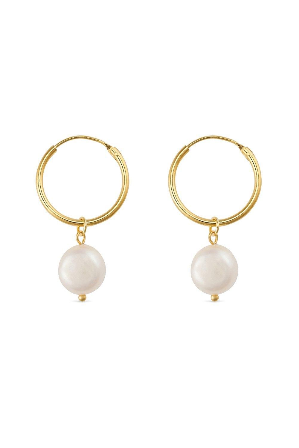 Elk & Bloom Chunky 18K Gold Freshwater Pearl Hoops