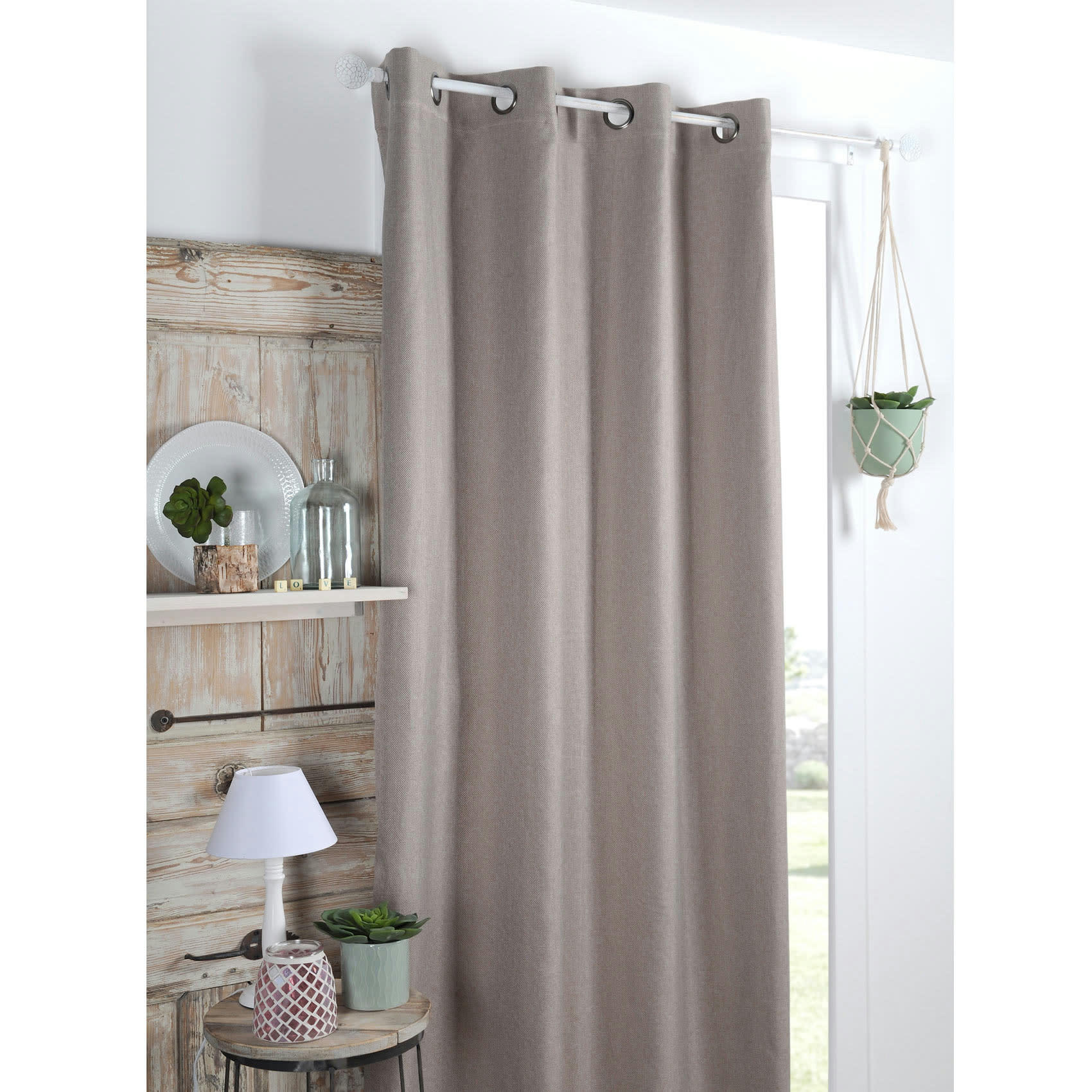 - Rideau occultant uni tramé polyester beige 140x260 cm