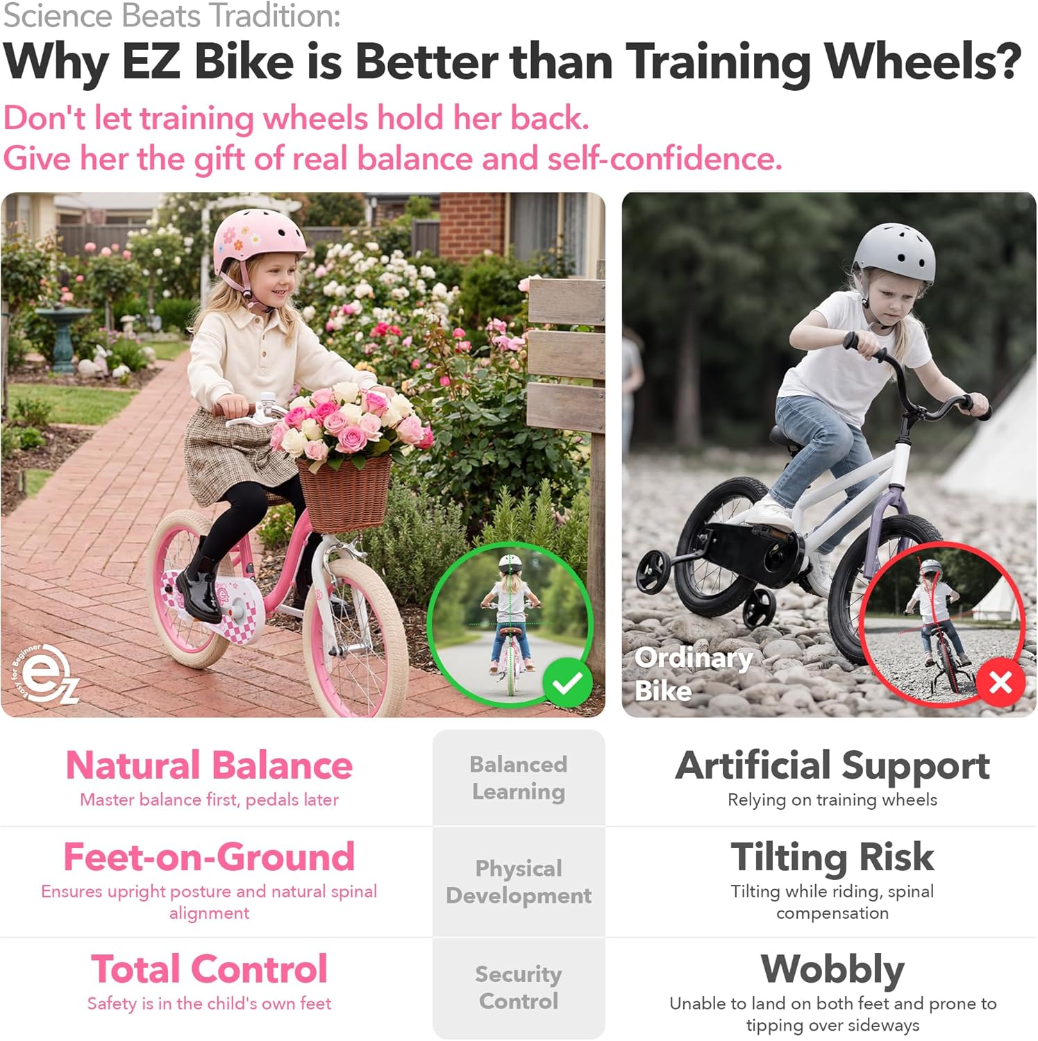 RoyalBaby Girls Bike, Stargirl EZ Kids Bike Balance and Pedal Bicycle with Basket and Dual Handbrake, 12 14 16 18 Inch Toddlers to Big Kids 3-8 Years, Multiple Colors