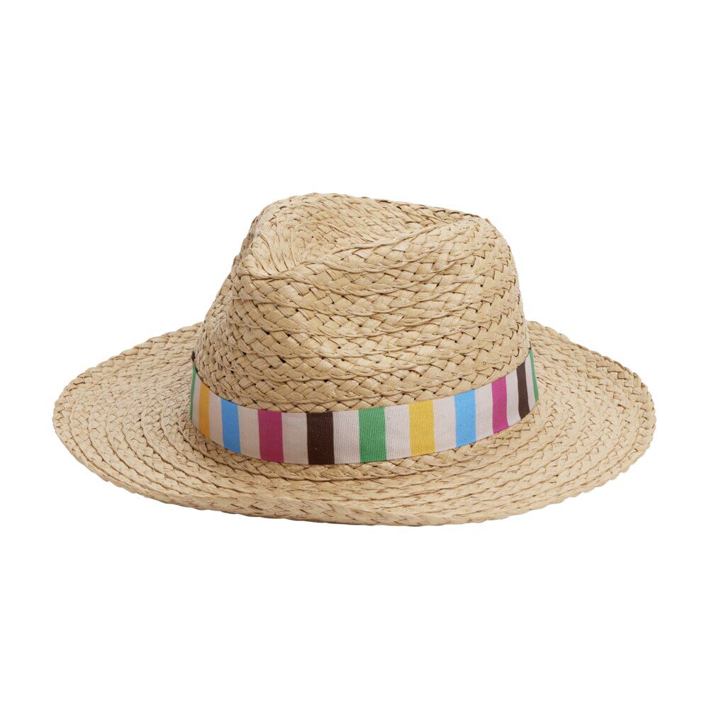 Chapeau de paille style Panama avec ruban 34x33,5xH11cm (3 modèles)